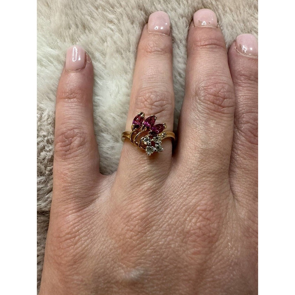 Vintage Gold Plate Fashion Ring With Two Color Stones Sz 5.5 EUC - Picture 2 of 6